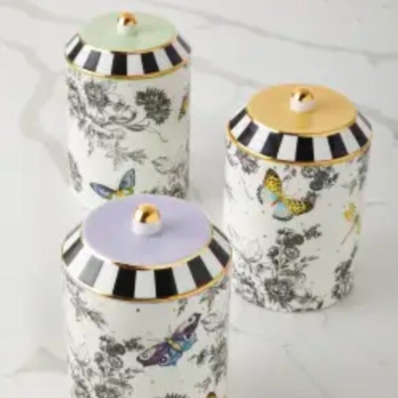 Retired: MacKenzie-Childs Butterfly Toile Set of 3 Canisters - New in box! - Picture 1 of 4
